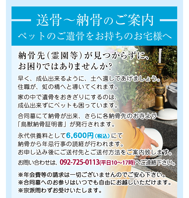 納骨先（ペット霊園等）が見つからずに、お困りではありませんか？