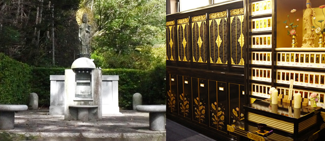 放生観音菩薩が鎮座したペット用合祀墓や納骨棚